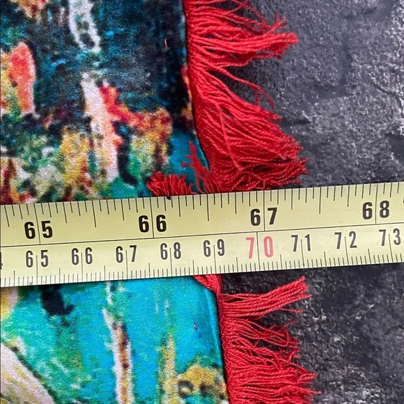 100% Silk Vibrant Multicolour Abstract Scarf Classic Luxury Fringe Boho Chic - Picture 7 of 8